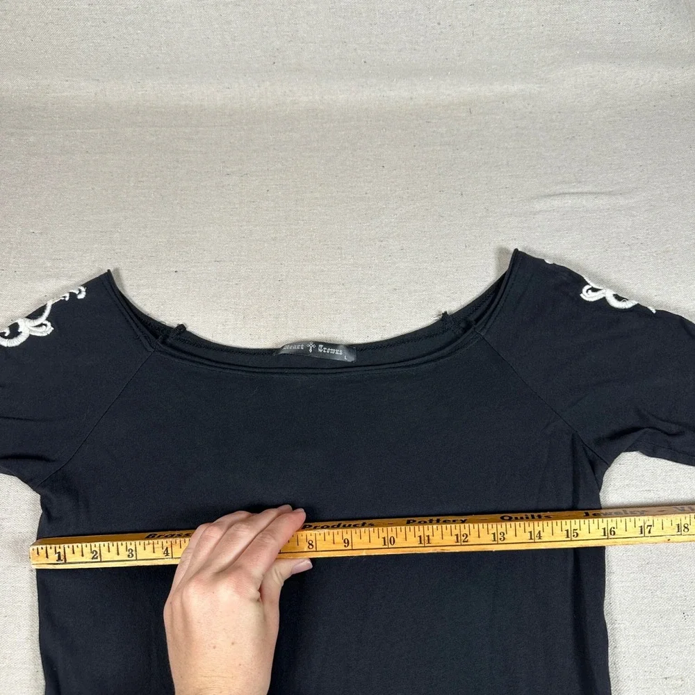 Fairy Grunge Black‎ Embroidered Off Shoulder Mini Dress Large Goth Y2K Punk